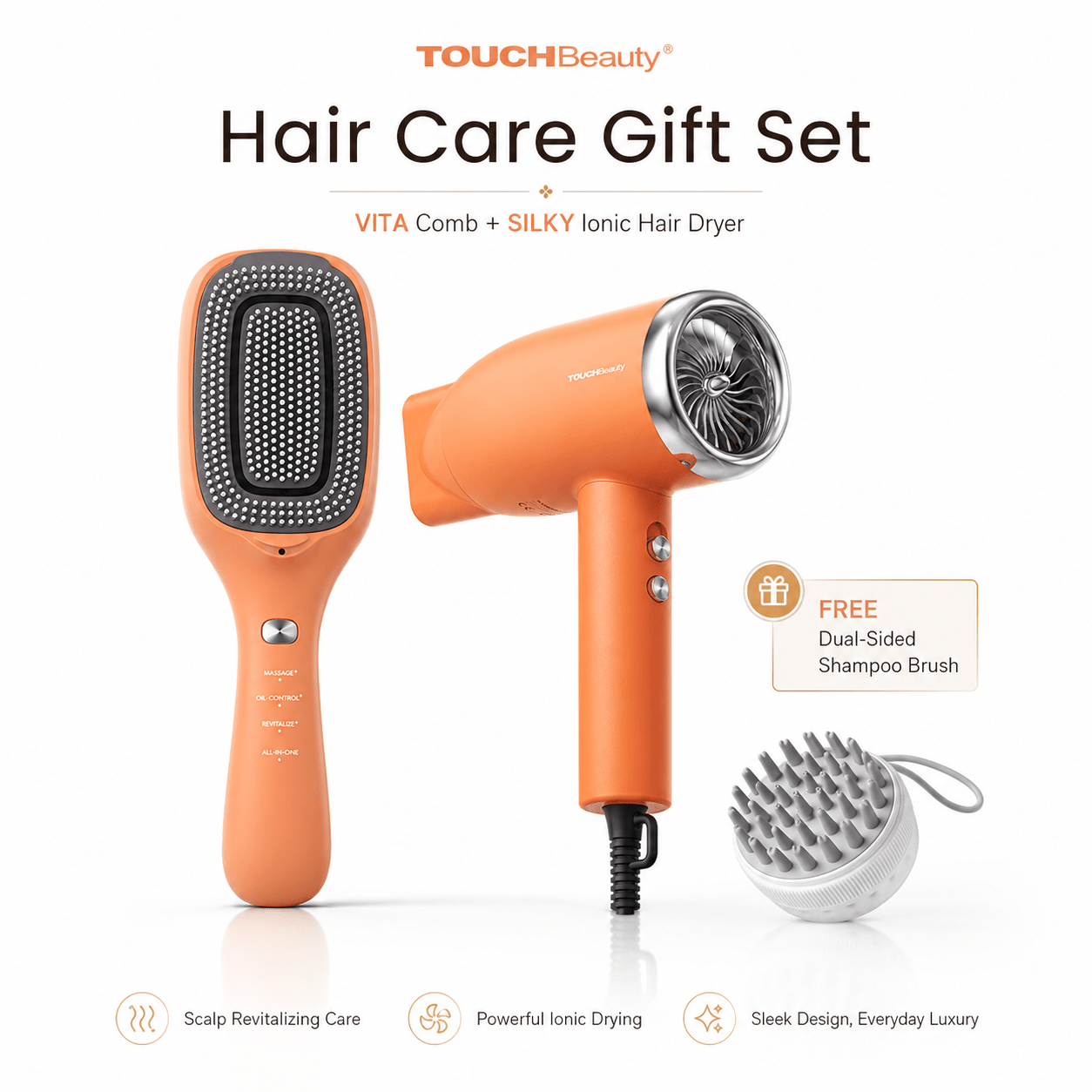 TOUCHBeauty™ Complete Hair Ritual Set | VITA Comb & SILKY Ionic Hair Dryer - TOUCHBeauty