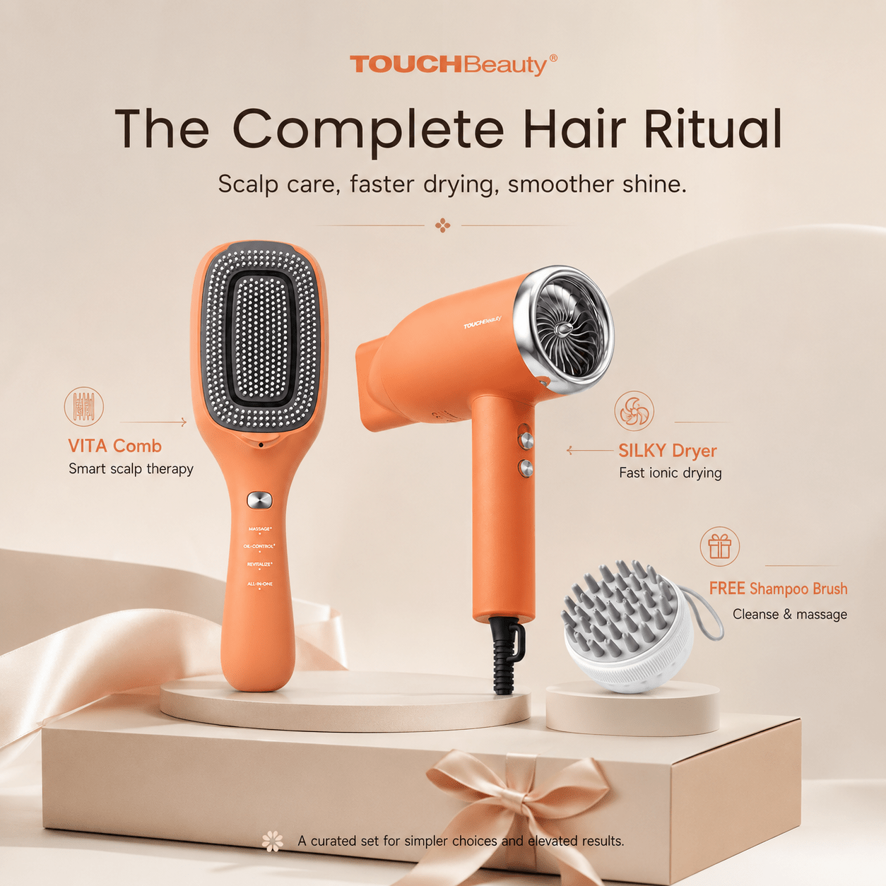 TOUCHBeauty™ Complete Hair Ritual Set | VITA Comb & SILKY Ionic Hair Dryer - TOUCHBeauty