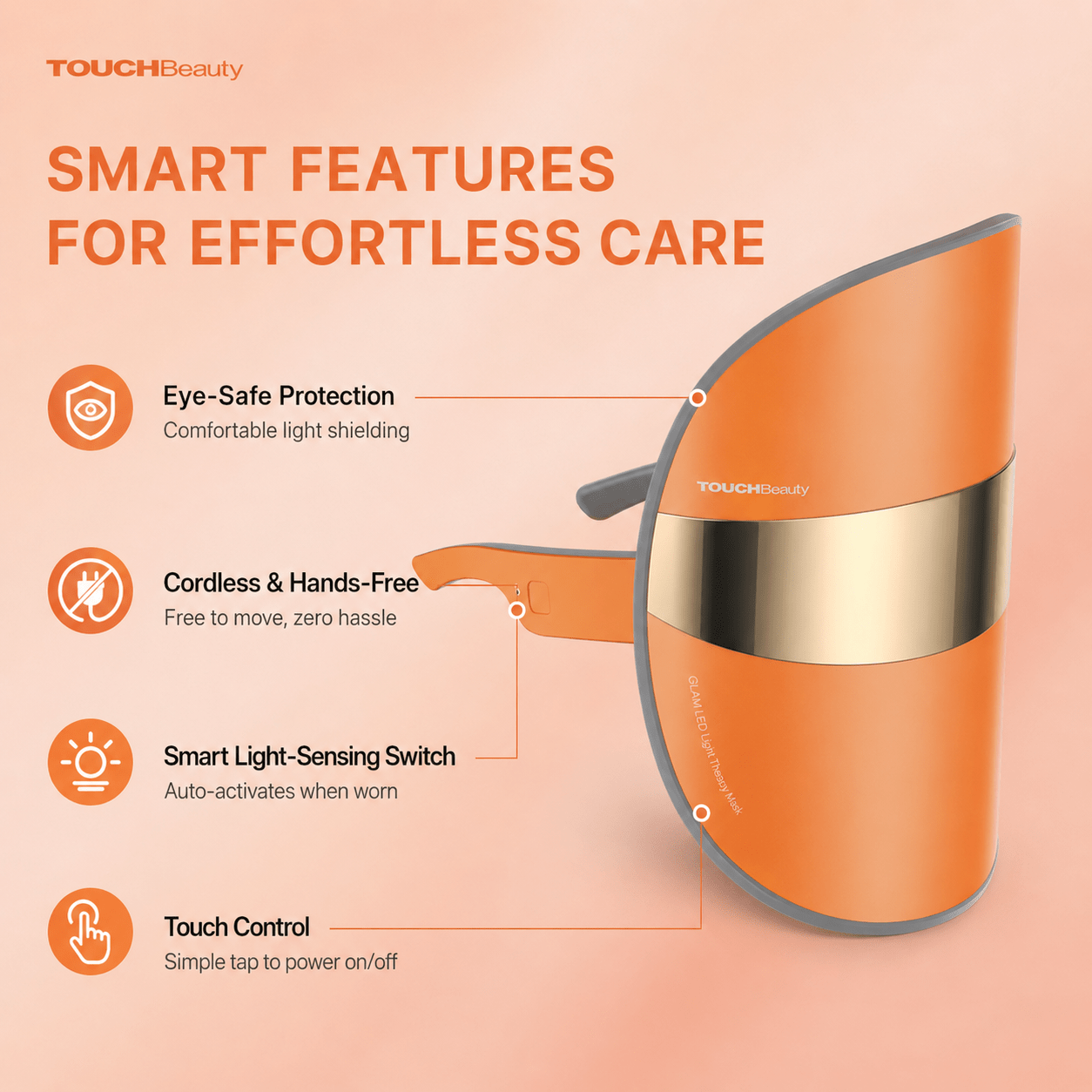 TOUCHBeauty™ GLAM LED Light Therapy Mask | Clear, Brighten & Rejuvenate Skin— In 10 Minutes a Day - TOUCHBeauty