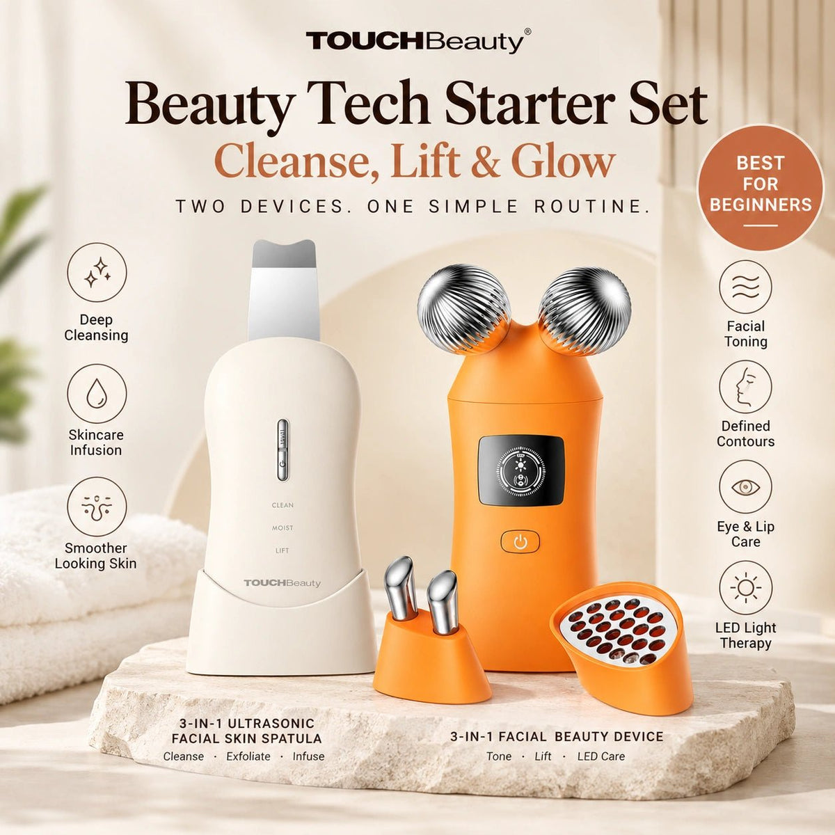 TOUCHBeauty™ Beauty Tech Starter Set | Cleanse, Lift & Glow - TOUCHBeauty