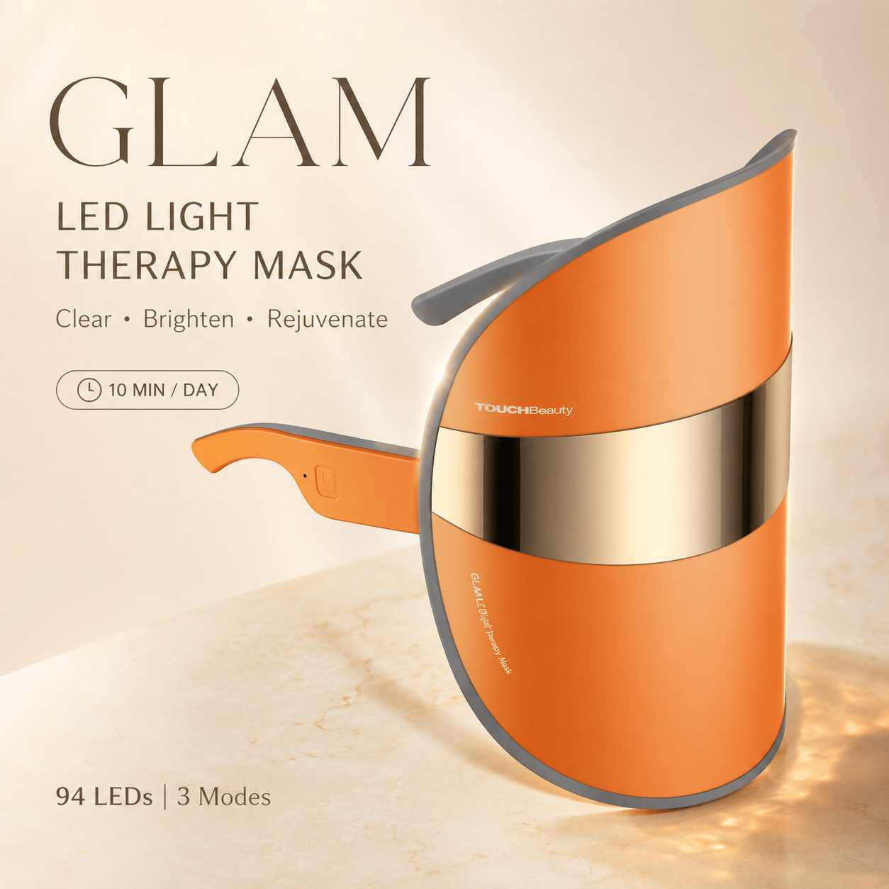 TOUCHBeauty™ GLAM LED Light Therapy Mask | Clear, Brighten & Rejuvenate Skin— In 10 Minutes a Day - TOUCHBeauty