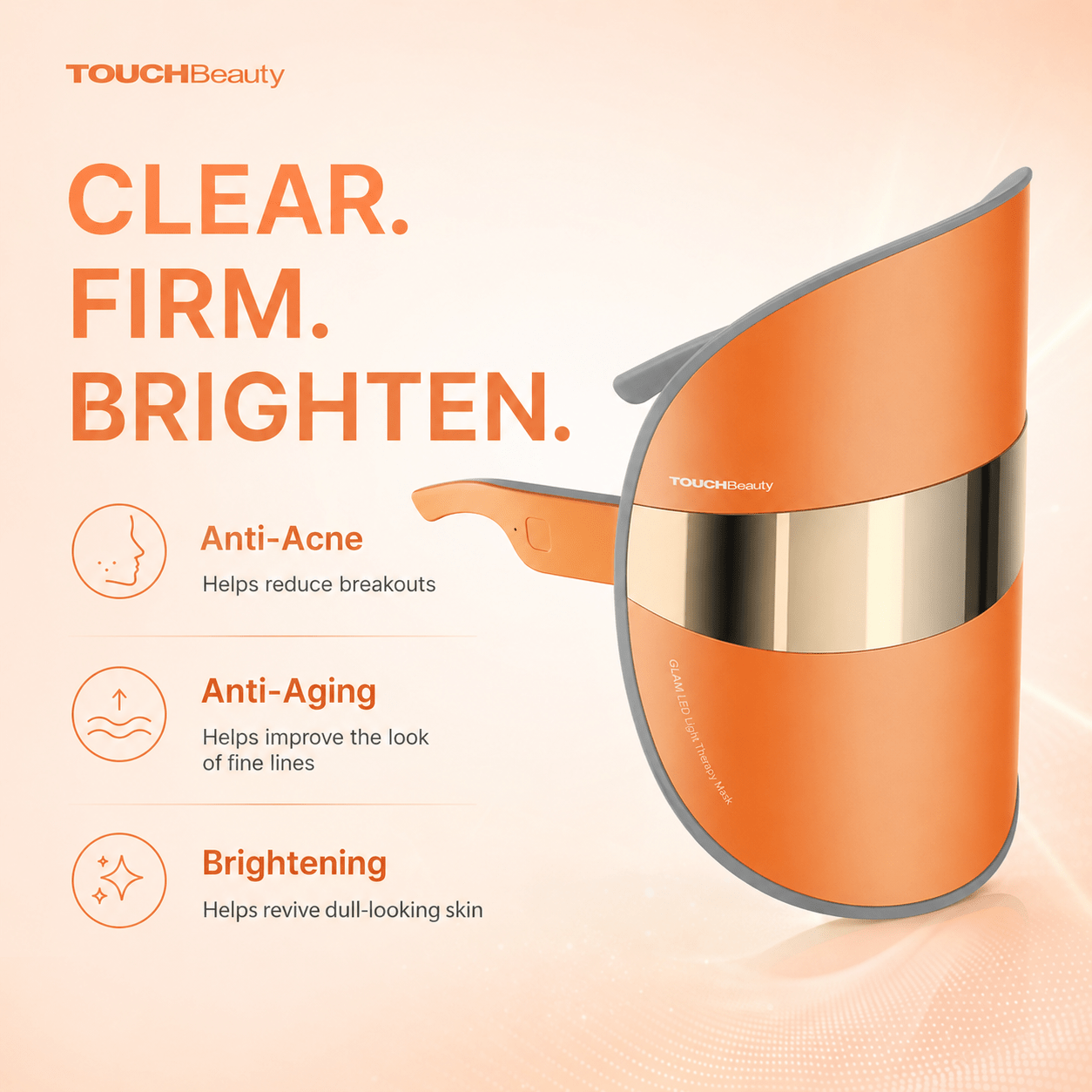 TOUCHBeauty™ GLAM LED Light Therapy Mask | Clear, Brighten & Rejuvenate Skin— In 10 Minutes a Day - TOUCHBeauty